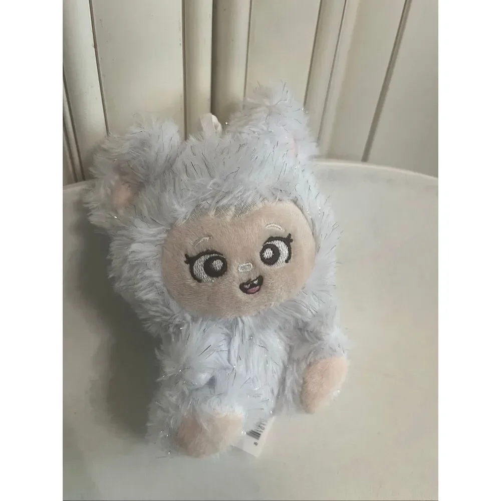 LaBabies Roro Sparkle Monster Clip On Plush Toy Stuffed Animal White Silver NWOT